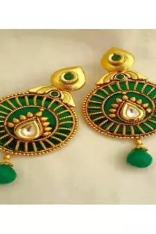 Gorgeous Green Gold Designer Kundan Earrings with Intricate Craftsmanship