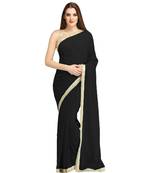 Black plain brocade saree with blouse