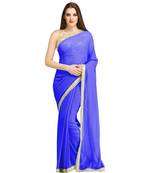 Blue plain brocade saree with blouse