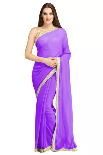 Purple plain brocade saree with blouse