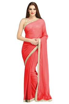Red plain georgette saree with blouse