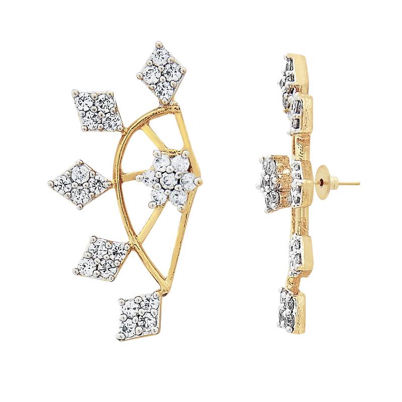 White Gold Cartilage Ear Cuff – Wide Band CZ, Non Pierced Clip-On, Rhodium Plated