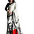 White and Black printed art crape Saree with blouse