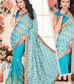 Light Blue embroidered georgette Saree with blouse