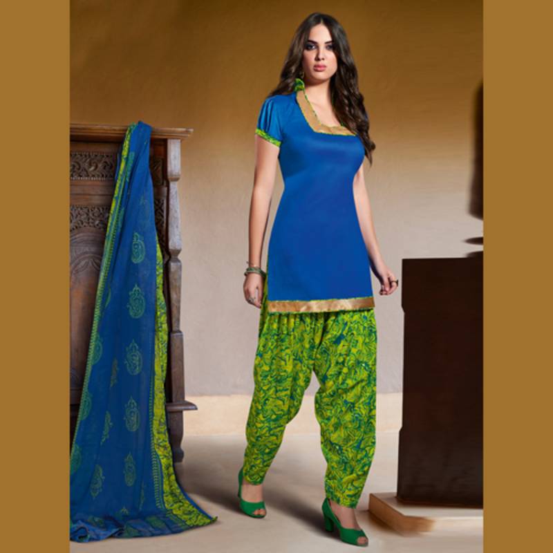 Blue and Green Printed Mix Cotton Unstitched Dress Material - Swaron - 827828 Blue and Green Printed Mix Cotton Unstitched Dress Material - Swaron - 827828