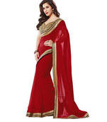 Red embroidered Georgette Saree with Blouse