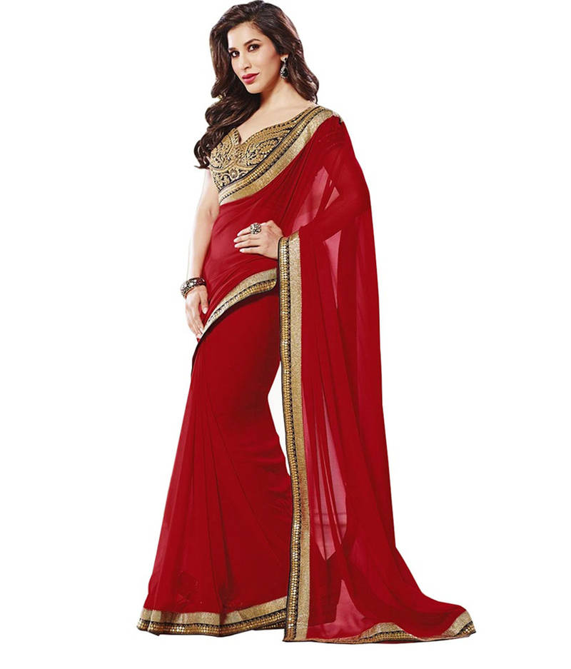 Red embroidered Georgette Saree with Blouse