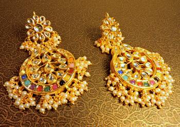 Maharani Navratna Pearl Designer Traditional Jhumki 1