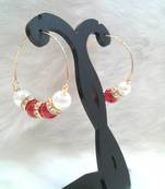 Very pretty casual wear red RUBY & PEARL beads cz hoops style earring pair