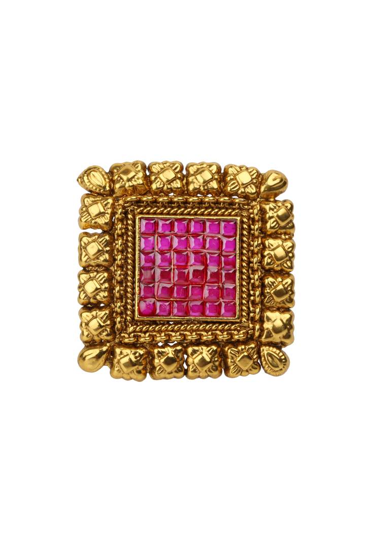 Chunky square shaped ring with pink stone Siyora Jewellery 830077