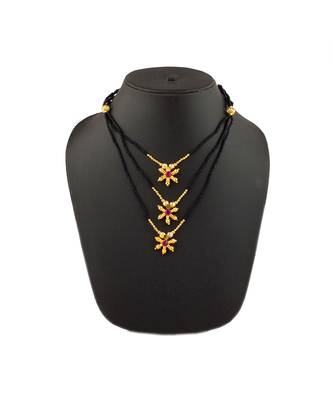 Fancy Single Line Mani with Three Pendants 24K Gold Plated Alloy Mangalsutra 1