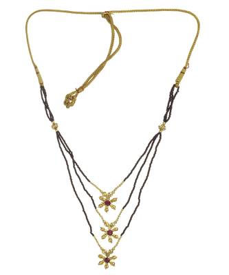 Fancy Single Line Mani with Three Pendants 24K Gold Plated Alloy Mangalsutra 2