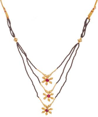 Fancy Single Line Mani with Three Pendants 24K Gold Plated Alloy Mangalsutra 3