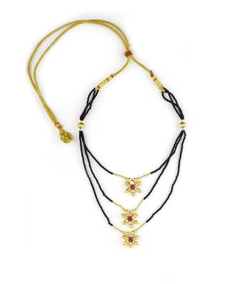 Fancy Single Line Mani with Three Pendants 24K Gold Plated Alloy Mangalsutra 4