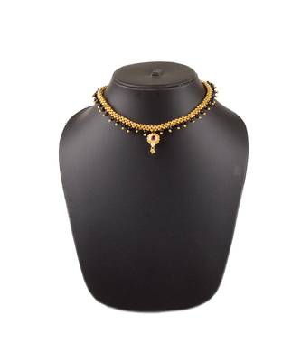 Full Jhalar Black Crystal Thushi 24K Gold Plated Alloy Mangalsutra 1