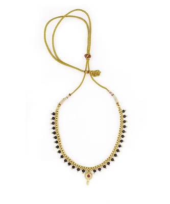 Full Jhalar Black Crystal Thushi 24K Gold Plated Alloy Mangalsutra 4