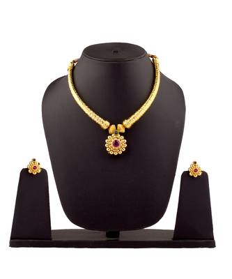 Antique Pipe Thushi 24K Gold Plated Alloy Necklace And Earring Set 1