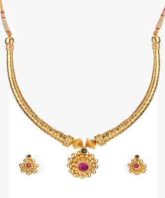 Antique Pipe Thushi 24K Gold Plated Alloy Necklace And Earring Set 2