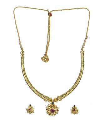 Antique Pipe Thushi 24K Gold Plated Alloy Necklace And Earring Set 3