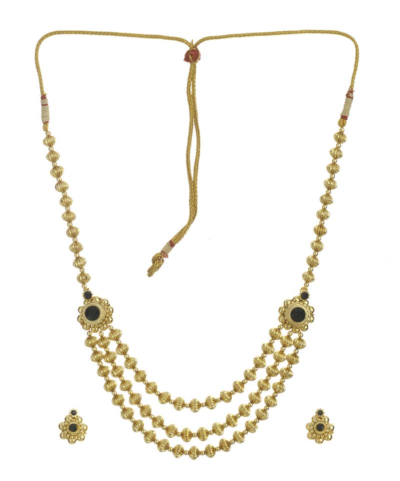 Jav Mani Triveni Haar 24K Gold Plated Alloy Necklace And Earring Set