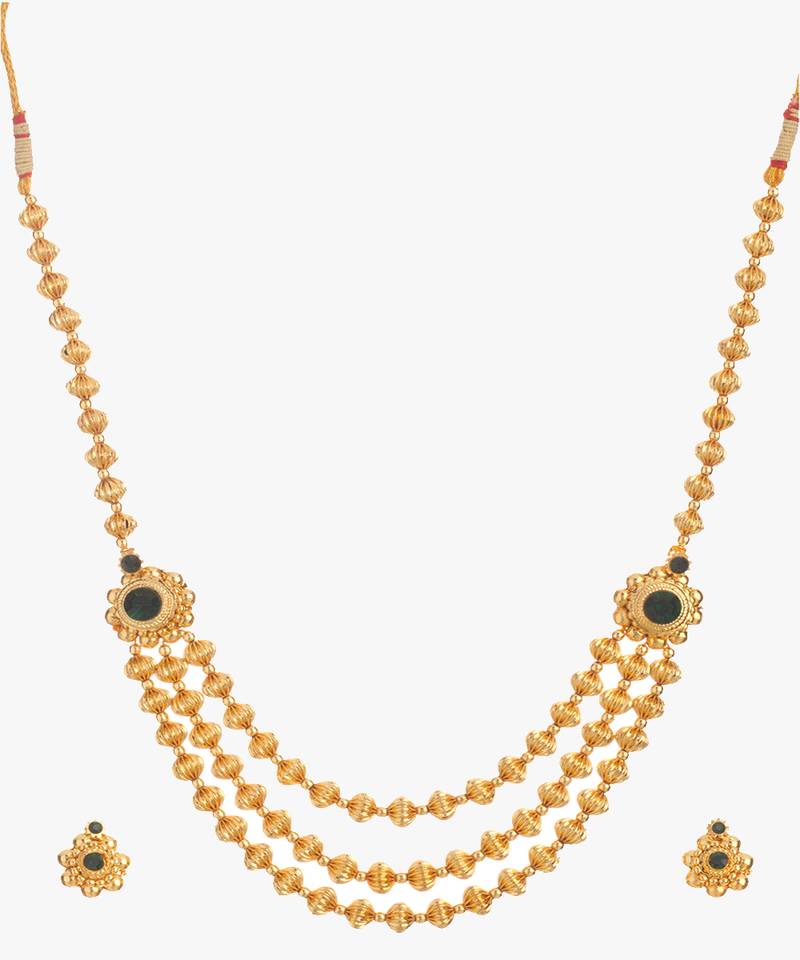 Jav Mani Triveni Haar 24K Gold Plated Alloy Necklace And Earring Set