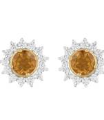 Allure 925 Sterling Silver Stud Earring with Single Stone Citrine Gemstone