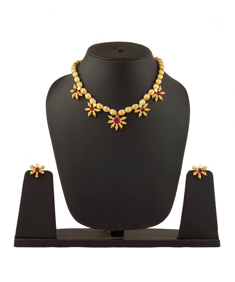 Five Pandal Jav Mani Haar 24K Gold Plated Alloy Necklace and
