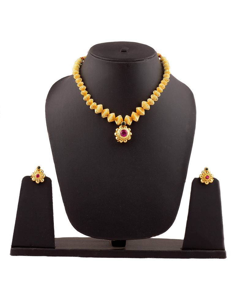 Alter Net Jav Mani Haar 24K Gold Plated Alloy Necklace and Earring