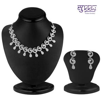 Sukkhi Glimmery Rhodium plated AD Stone Necklace Set 1