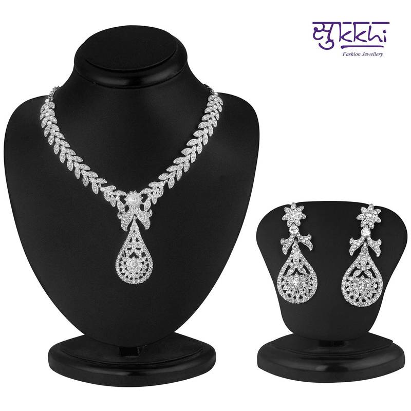 Sukkhi Pleasing Rhodium plated AD Stone Necklace Set