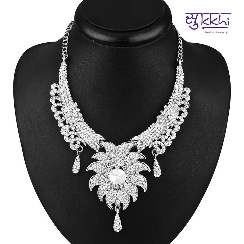Sukkhi Ritzzy Rhodium plated AD Stone Necklace Set