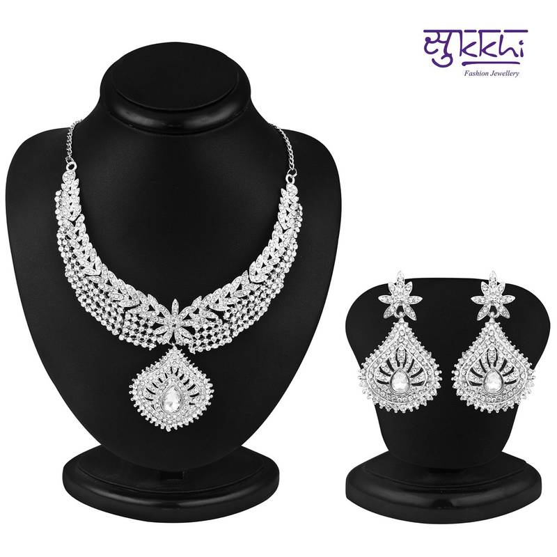 Sukkhi Marvellous Rhodium plated AD Stone Necklace Set