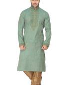 Aqua Green Kurta Set With Machine Embroidery Work On Collar N Near Neck
