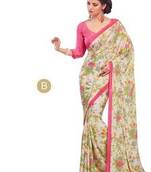 Multicolour printed crepe saree with blouse