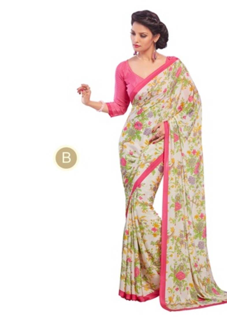 Multicolour printed crepe saree with blouse