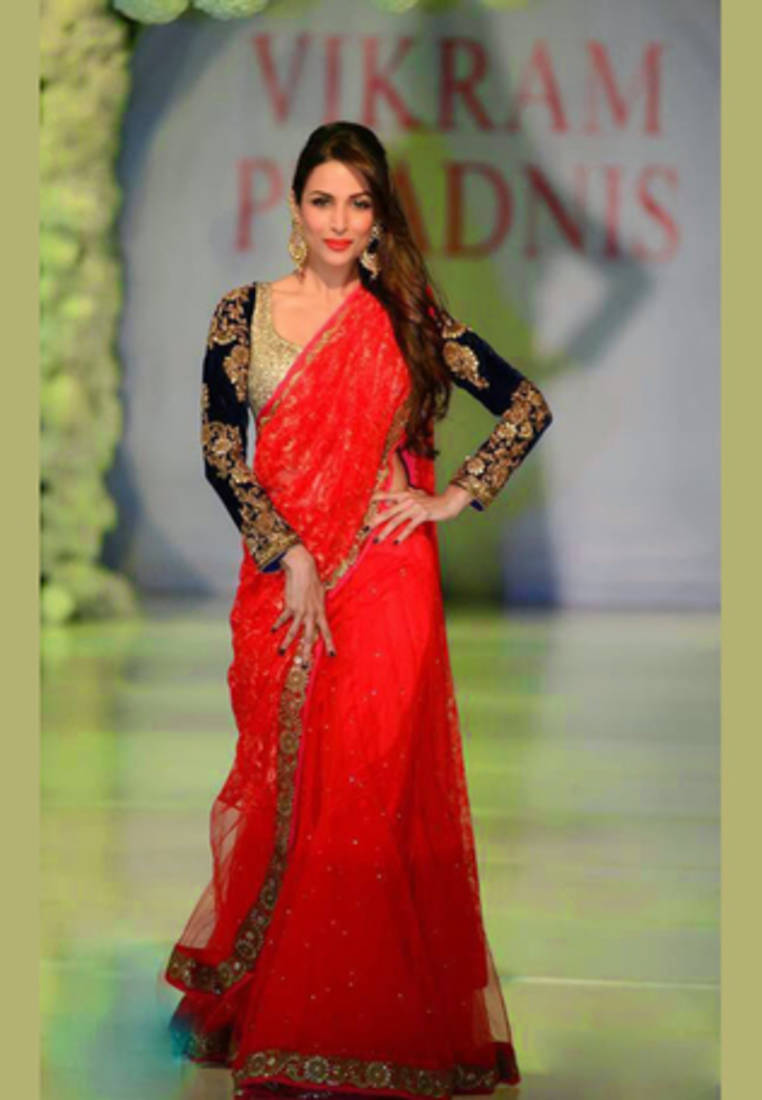 Malaika Arora Red Fancy Designer Saree