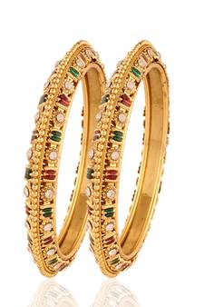 Gold Plated Maroon Green White Stone Wedding Bangles
