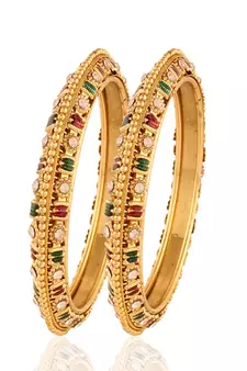Gold Plated Maroon Green White Stone Wedding Bangles