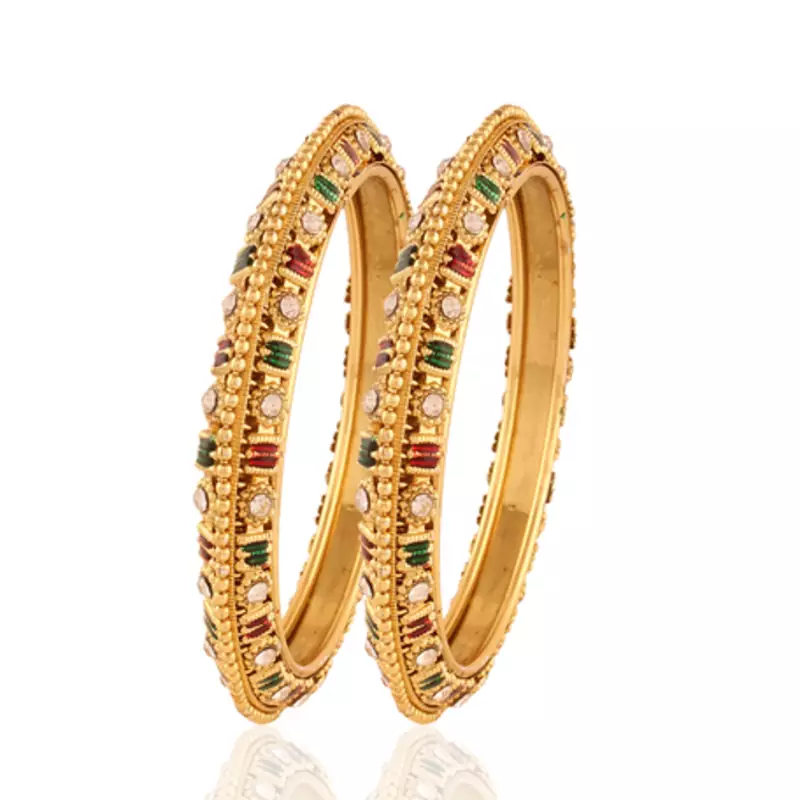 Gold Plated Maroon Green White Stone Wedding Bangles