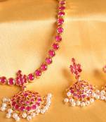 BEAUTIFUL SEMI PRECIOUS RUBY STUDDED SOUTH INDIAN NECKLACE SET dj00429