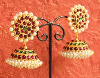 Beautiful Gold Plated Kemp Green Temple Jhumka 1