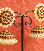 Beautiful Gold Plated Kemp Green Temple Jhumka