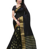 Black and Gold plain Cotton Silk saree with blouse