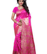 Pink plain Banarasi  Silk saree with blouse