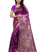 Purple plain Banarasi saree with blouse