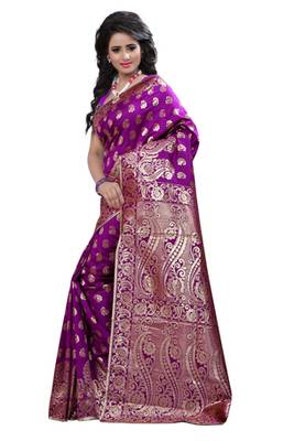 Purple plain Banarasi saree with blouse 2