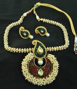 Elegant Maroon & Green Necklace set Studded with pearls