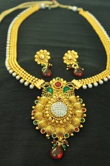 Beautiful Gold Plated Peacock Necklace set with American Diamond