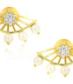 Flower Pearl American Diamond CZ  Gold Plated Dangling Earring for Women