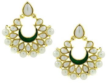 Chaand Bali Green Enamel Meenakari Gold Plated Pearl Jhumki Earring for Women 1